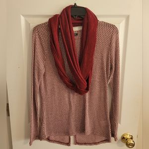 Allison Brittney Red and White Blouse Top and Scarf Set